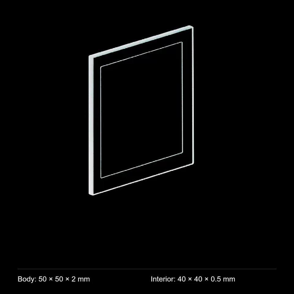 C0.51WS quartz sample plate with a 40 × 40 mm recess, 0.5 mm deep